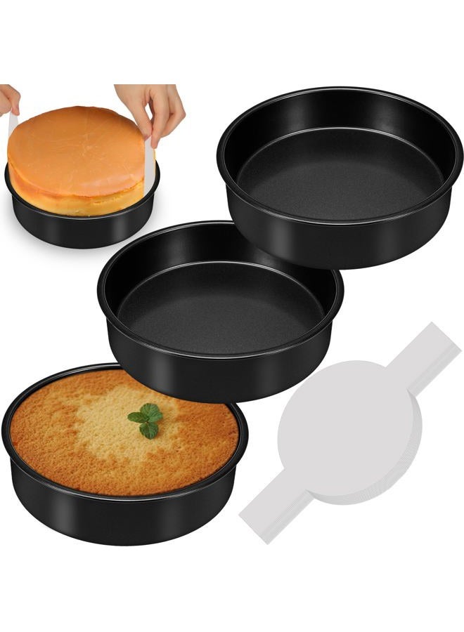 AWTBDP 6 Inch Cake Pans Set of 3, Smash Cake Pans with 100PCS Parchment Paper for Layer Cakes, No-Stick Round Cake Pan Sets for Baking, Durable Baking Pan Set for Christmas Birthday, Dishwasher Safe - Image 1