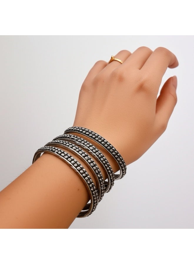 Pretty Precious Bangle Set with Oxidised Plating for Women (Set of 4) – Available in Size 2.6 | Traditional Boho Style - Image 5
