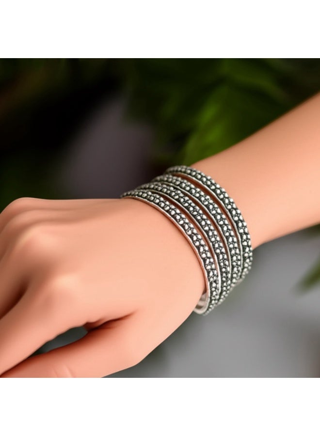 Pretty Precious Bangle Set with Oxidised Plating for Women (Set of 4) – Available in Size 2.6 | Traditional Boho Style - Image 1