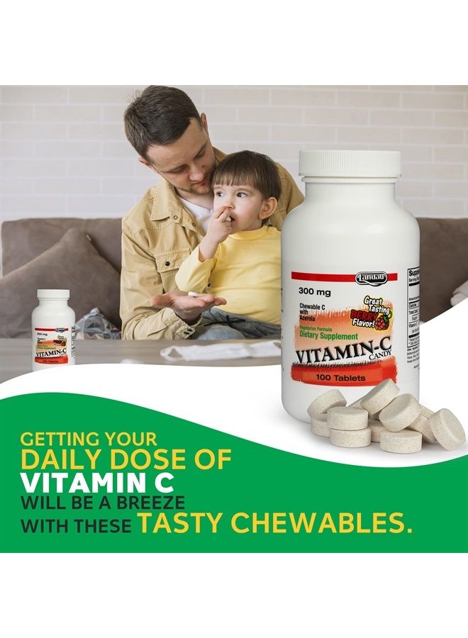 Chewable Vitamin C Candy 300 Mg. Great Tasting Berry Flavor (100 Count)