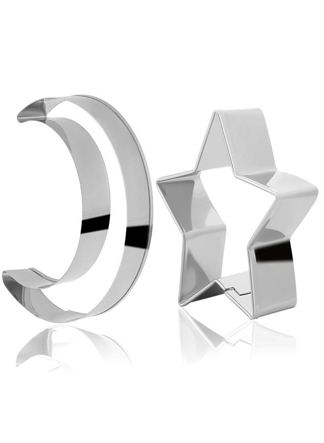 Macuezu 2 PCS Metal Cookie Cutters, Stainless Steel Deep Moon Star Cookie Cutter for Baking, Cute High Moon Cookies Cutter for Christmas Pastry Making, Fondant - Image 1