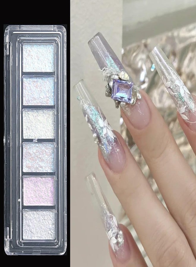 THR3E STROKES 6 Colors Solid Opal Au Rora Nail Powder Set, Iridescent Au Rora Pigment Holographic Chameleon Sparkly Flakes Glitter Dust Kit for Gel Polish Nail Art Decoration (AU Rora) - Image 1
