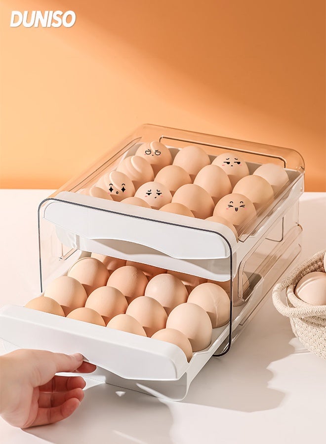 DUNISO 32 Grid Egg Holder for Refrigerator,2 Layers Egg Fresh Storage Box for Fridge,Drawer Egg Storage Container,Shockproof,Drop-Proof and Stackable,for Fridge Home Kitchen - Image 1