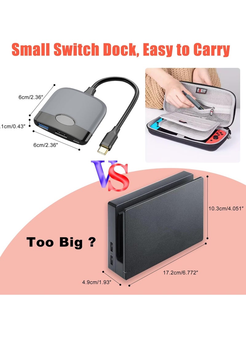 Portable Switch Dock for Nintendo Switch HDMI Adapter Switch Portable Dock for Nintendo Switch TV Adapter Switch Adapter for TV Switch Travel Dock 3-In-1 Switch Docking Station Switch USB C to HDMI