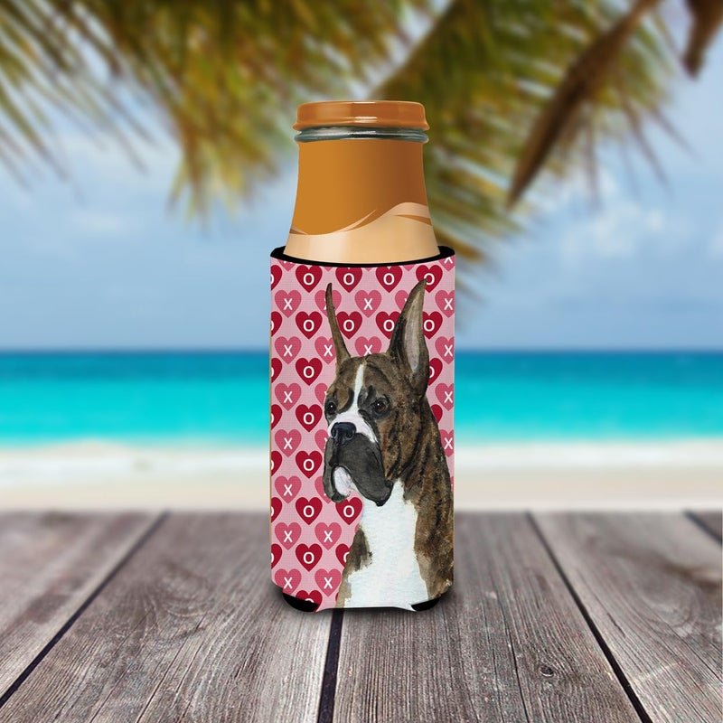 Caroline's Treasures Caroline's Treasures SS4508MUK Boxer Hearts Love and Valentine's Day Portrait Ultra Hugger for slim cans Can Cooler Sleeve Hugger Machine Washable Drink Sleeve Hugger Collapsible Insulator Beverage In  - Image 2
