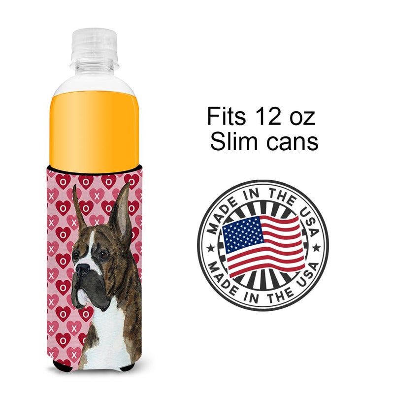 Caroline's Treasures Caroline's Treasures SS4508MUK Boxer Hearts Love and Valentine's Day Portrait Ultra Hugger for slim cans Can Cooler Sleeve Hugger Machine Washable Drink Sleeve Hugger Collapsible Insulator Beverage In  - Image 3