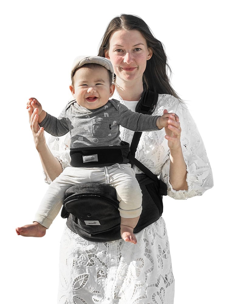 GROWNSY Baby Hip Carrier GROWNSY Supportive Hip Carrier with Safety Belt for Baby Toddler Up to 50lbs Large Capacity Pockets Adjustable Waistband for Different People Black 