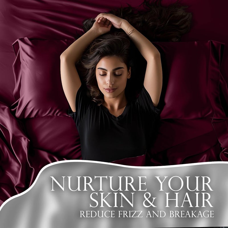 DECOLURE Satin Sheets Full Size Set 4 Pcs - Silky & Luxuriously Soft Satin Bed Sheets w/ 15inch Deep Pocket - Similar to Silk Sheets - Double Stitching, Wrinkle Free (Rosewood) - Image 5