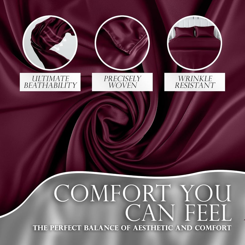 DECOLURE Satin Sheets Full Size Set 4 Pcs - Silky & Luxuriously Soft Satin Bed Sheets w/ 15inch Deep Pocket - Similar to Silk Sheets - Double Stitching, Wrinkle Free (Rosewood) - Image 3