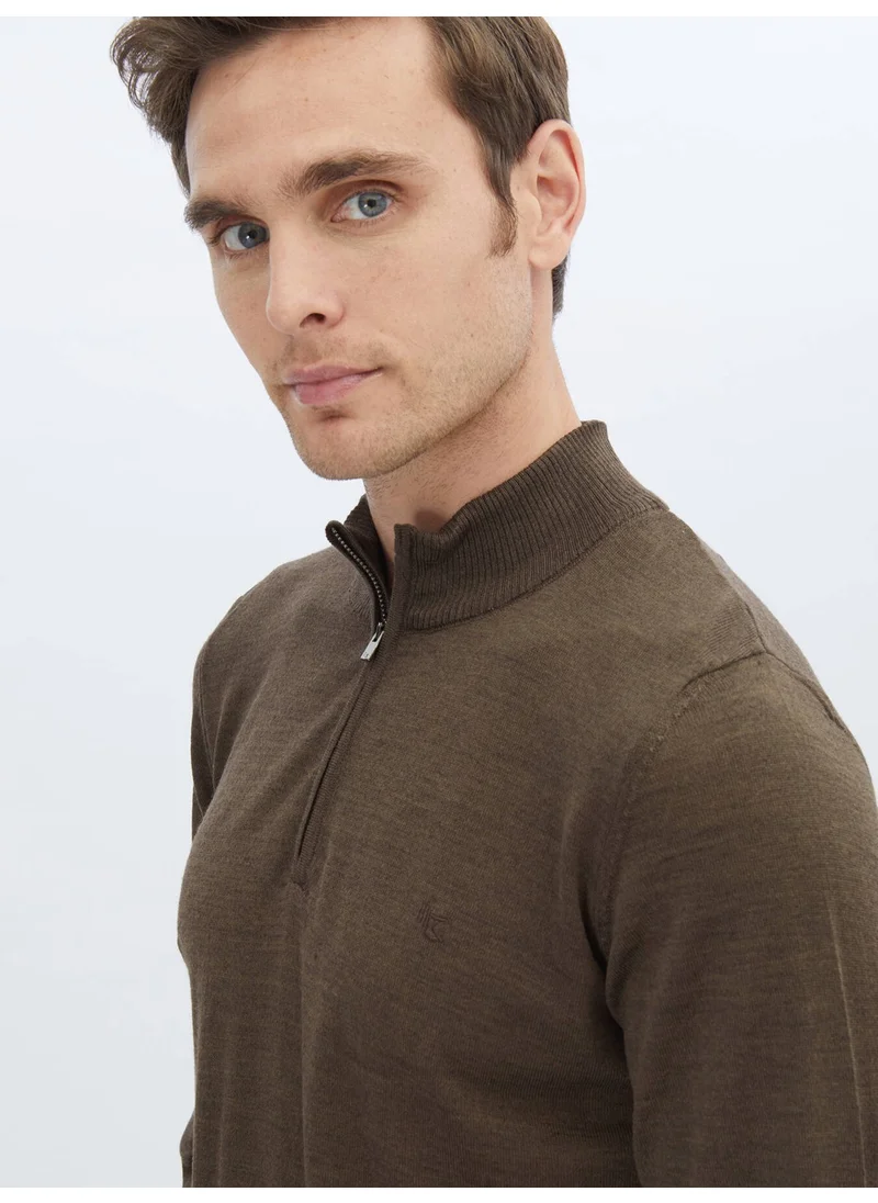 كيب Brown Half Turtleneck Wool Blend Sweater