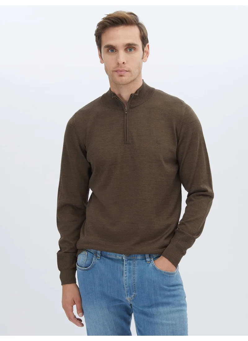 Kip Brown Half Turtleneck Wool Blend Sweater