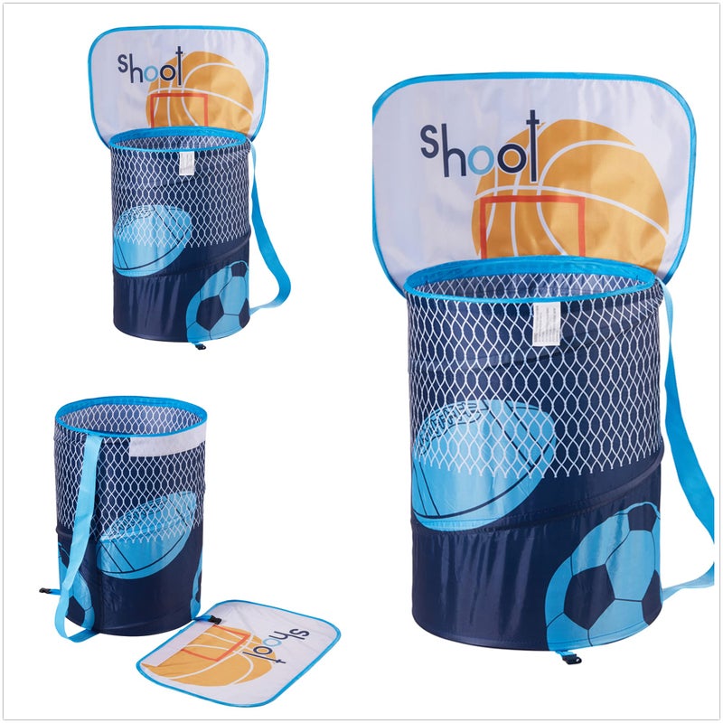 AO BLARE 14X19Inch Basketball Hoop Toy Bucket Laundry Basket Clothes Hamper Toys Basket Storage Bucket Folding Cylinder Laundry Basket Toy Box Organizer Storage Bag - Image 3