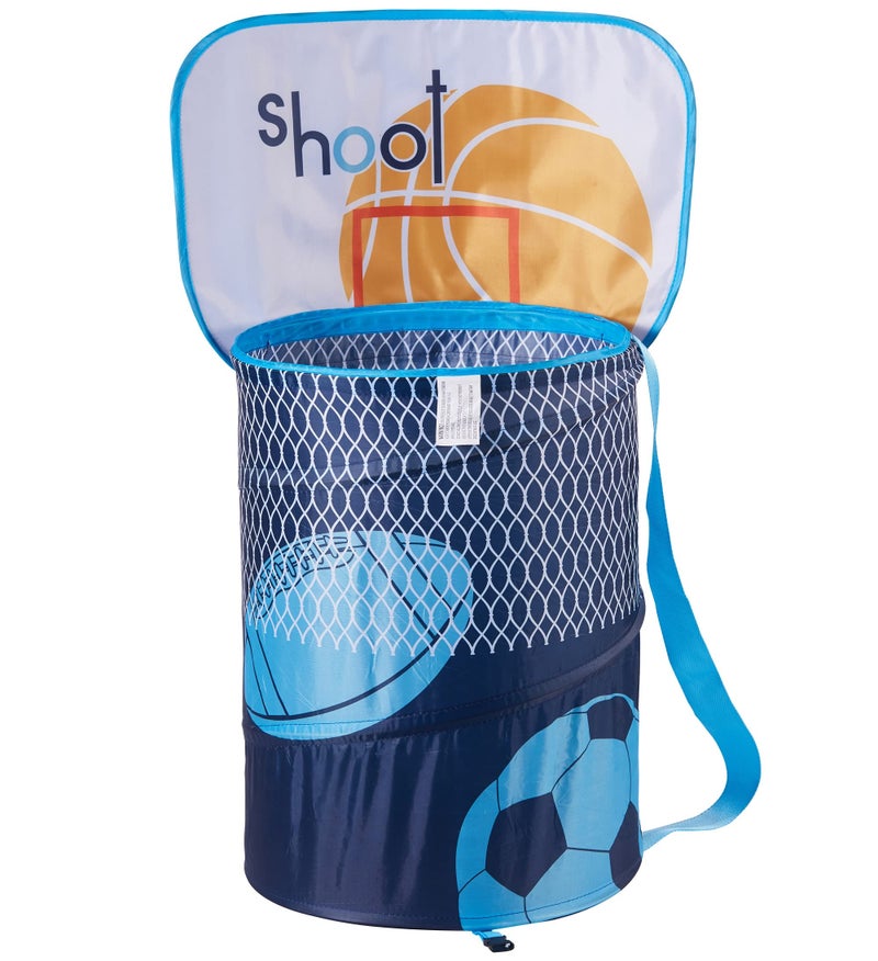 AO BLARE 14X19Inch Basketball Hoop Toy Bucket Laundry Basket Clothes Hamper Toys Basket Storage Bucket Folding Cylinder Laundry Basket Toy Box Organizer Storage Bag - Image 1