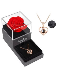 Scrolls Preserved Flowers with Necklace and Gift Box,Birthday gifts,wedding anniversary gifts,Red Roses Enchanted Flower Gift,Female,Mom  - Image 1
