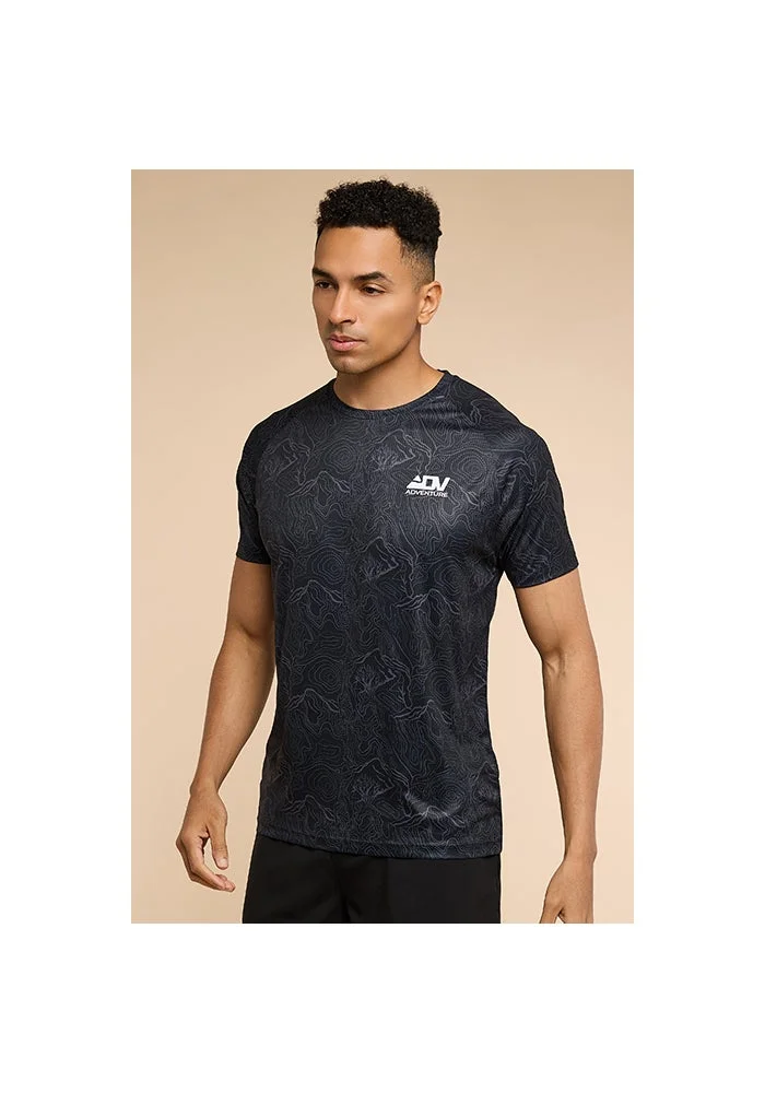 أر أند بي Print Detail Active T-Shirt with Crew Neck and Raglan Sleeves
