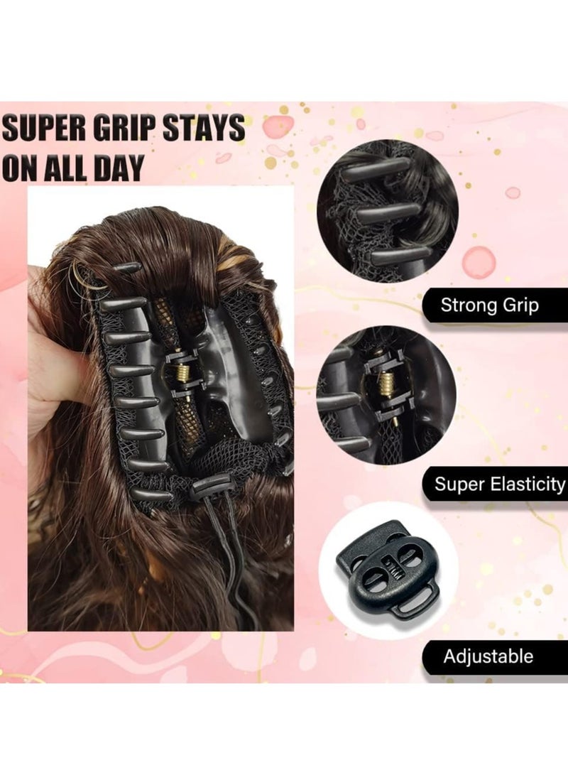 SYOSI إكستنشن ذيل حصان طويل 26 بوصة بني شوكولاتة مع خصلات شقراء كراميل، مشبك مخلب في ذيول الحصان، شعر صناعي مجعد مزيف لرباط للنساء للاستخدام اليومي في الحفلات - Image 3