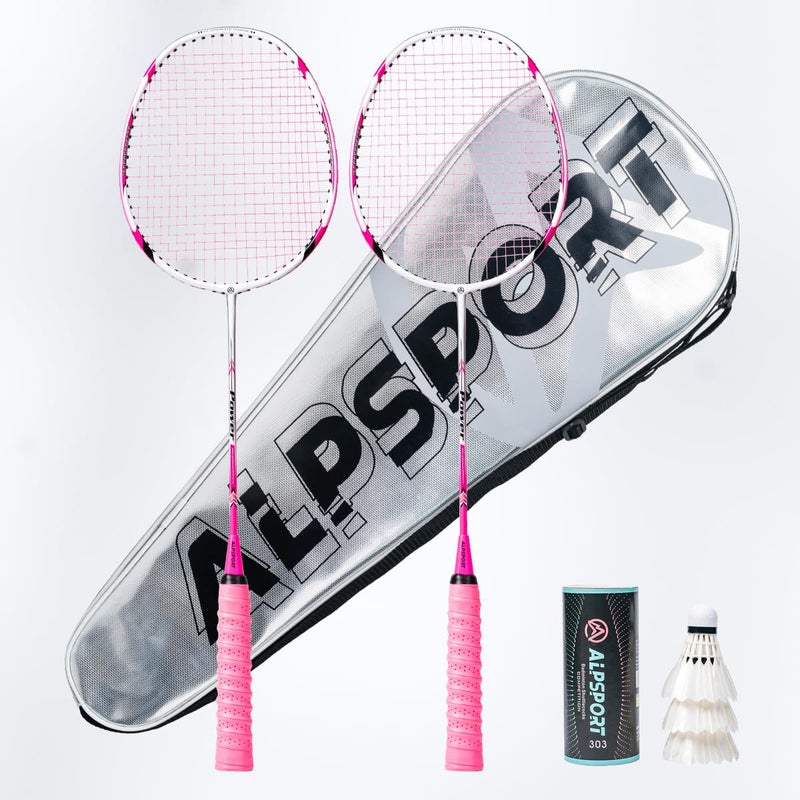 ALPSPORT Power Original Design 4U G5 Graphite Badminton Rackets Sets of 2 Carbon Fiber Racquets with 1 PVC Bag 2 Tied Grips Tapes 3 Shuttlecocks 2228LBS Padel Raket for Sports Training Pink - Image 3