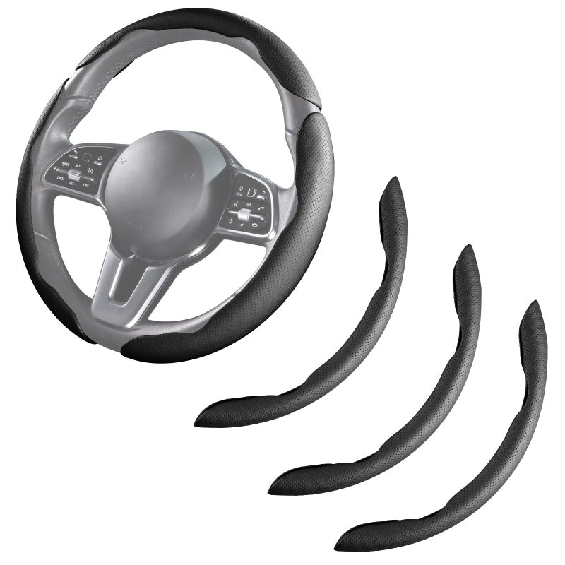 Car Steering Wheel Cover Leather Snap On 3Pcs Set NonSlip Protector Wrap Steering Wheel Accessories 14515 inch Universal Black
