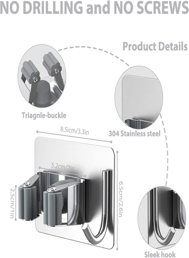Enclave Stainless Steel Mop and Broom Holder Wall Mounted, Adhesive Storage Solutions for Broom Holders, Garage Storage Systems Broom Organizer. (PACK OF 1, SILVER STAINLESS STEEL) - Image 4
