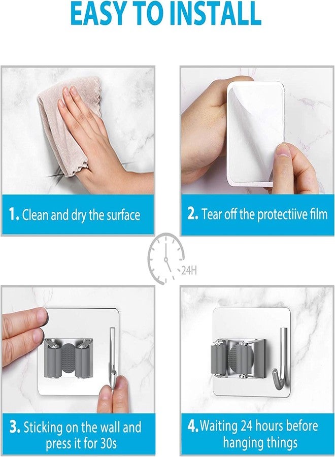 Enclave Stainless Steel Mop and Broom Holder Wall Mounted, Adhesive Storage Solutions for Broom Holders, Garage Storage Systems Broom Organizer. (PACK OF 1, SILVER STAINLESS STEEL) - Image 2