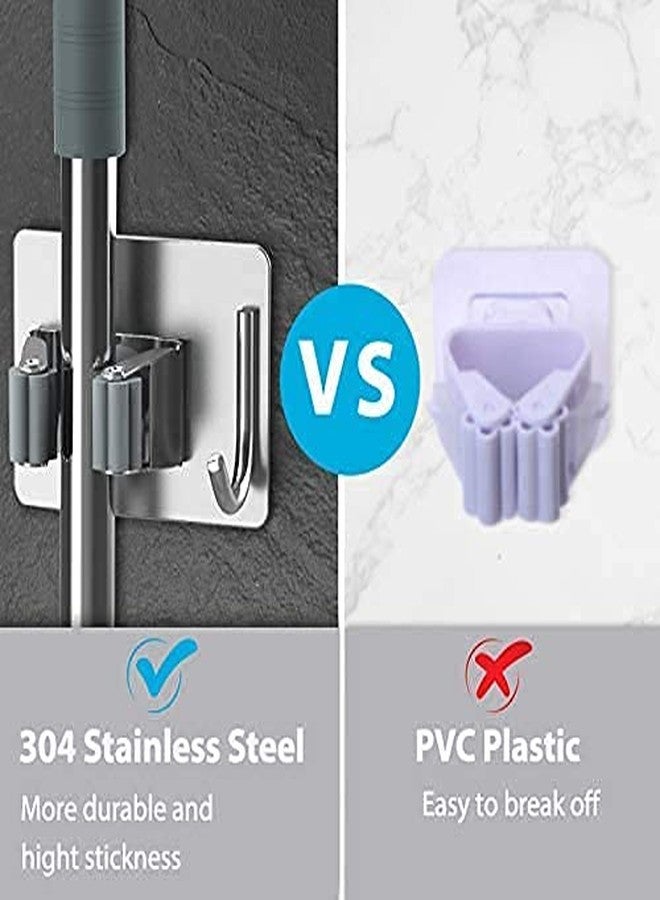 Enclave Stainless Steel Mop and Broom Holder Wall Mounted, Adhesive Storage Solutions for Broom Holders, Garage Storage Systems Broom Organizer. (PACK OF 1, SILVER STAINLESS STEEL) - Image 3