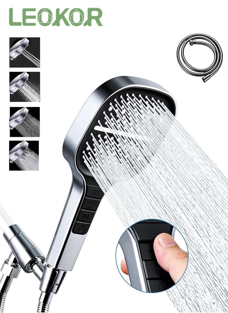 LEOKOR رأس دش كبير مربع الضغط عالي 8 أوضاع رش رأس دش محمول مع مفتاح تشغيل/إيقاف وخرطوم من الفولاذ المقاوم للصدأ بطول 1.5 متر  - Image 1