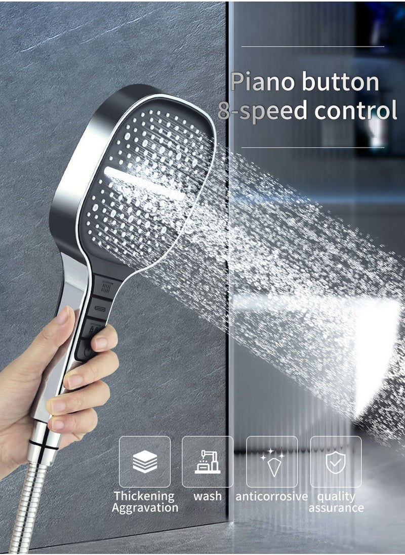 LEOKOR رأس دش كبير مربع الضغط عالي 8 أوضاع رش رأس دش محمول مع مفتاح تشغيل/إيقاف وخرطوم من الفولاذ المقاوم للصدأ بطول 1.5 متر  - Image 2