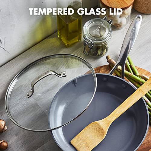 Greenpan مقلاة قلاية خضراء بان فالنسيا برو مصنوعة من الألمنيوم المؤكسد الصحي غير اللاصق 10 بوصة مع غطاء، أدوات طهي خالية من PFAS، مقبض من الفولاذ المقاوم للصدأ، مناسبة للطبخ بالحث، آمنة في غسالة الصحون، آمنة في الفرن، رمادي - Image 3