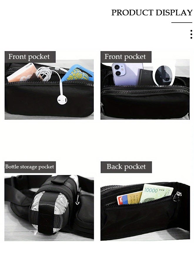 Running Belt Waist Pack，Large Capacity Waterproof  Running Belt with  Zipper Pocket, Lightweight Waist Bag with Bottle Holder  for Morning Runs, Workouts,  Cycling，DogWalking，Jogging Training