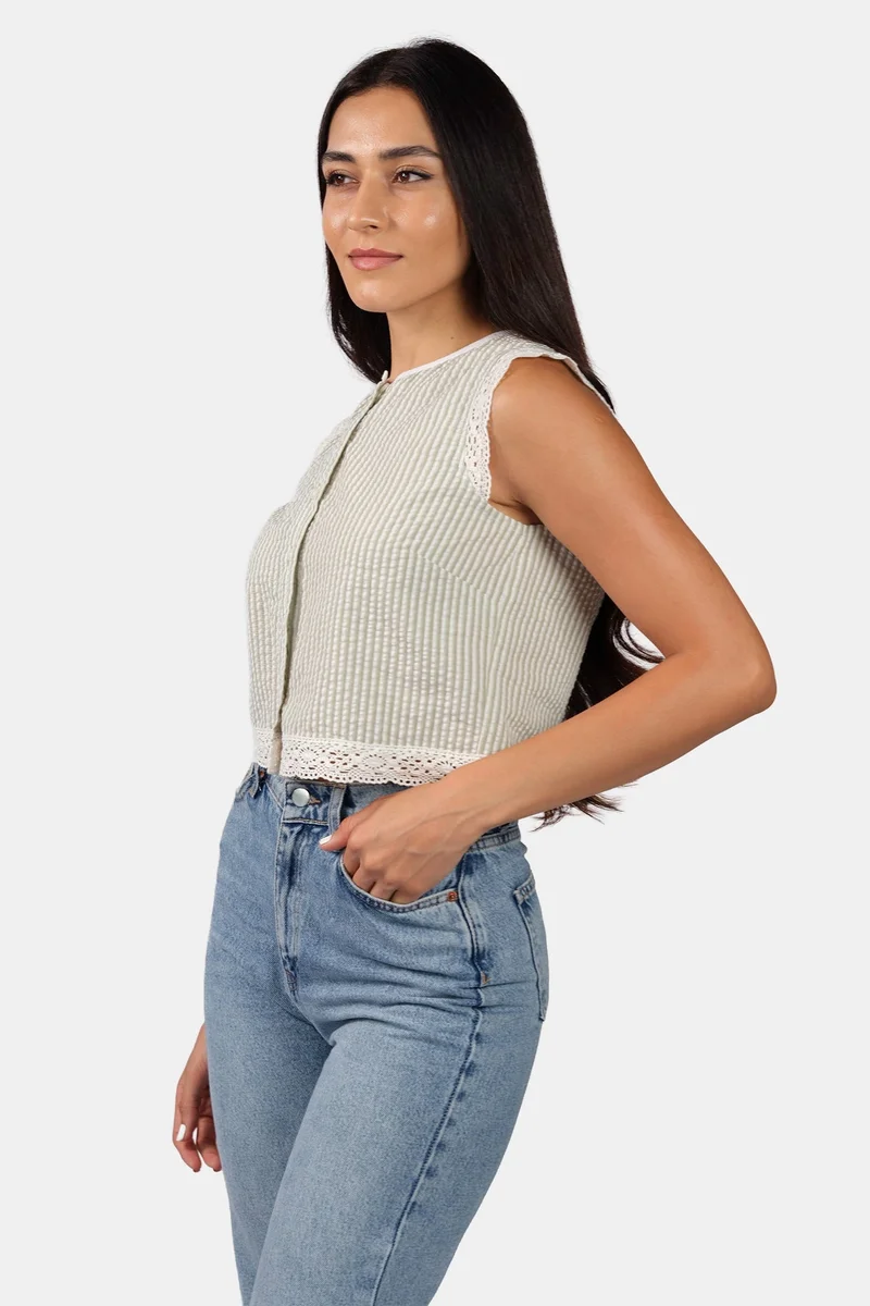 Virgio  Stripes Cotton Crew Neck Lace Shirt for Women for Women | Best Price UAE