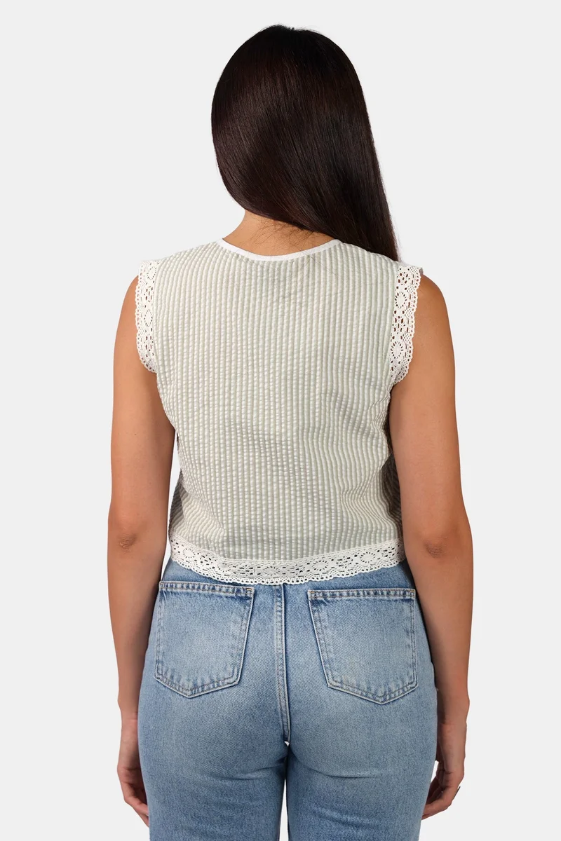 Virgio  Stripes Cotton Crew Neck Lace Shirt for Women for Women | Best Price UAE