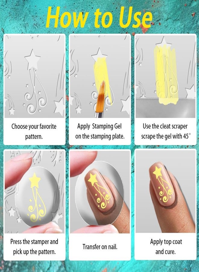 beinkmake 3Pcs Star Nail Stamping Plate Set Moon Planet Nail Stamping Templates French Line Tip Nail Stamp Plates Lovely Meteors Metal DIY Reusable Tools with Stamper Scraper for Manicure Printing - Image 4