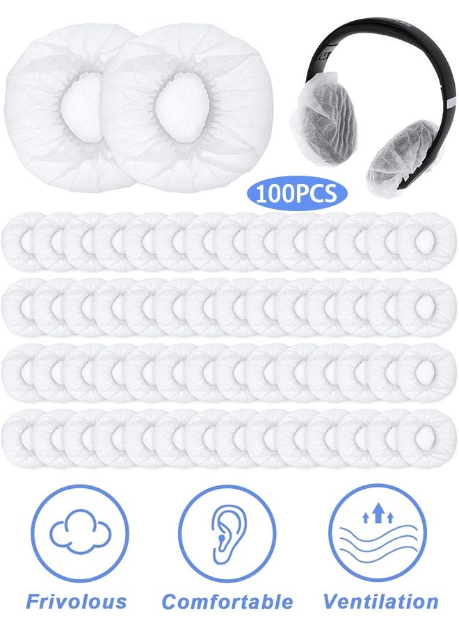 Wffo 100 Pieces Disposable Headphone Covers Non-Woven Sanitary Headphone Ear Covers White Fabric Headset Covers Ear Pad Covers for Headphones Dust-Proof Sanitary Headset Ear Pads 10-13cm - White - Image 1