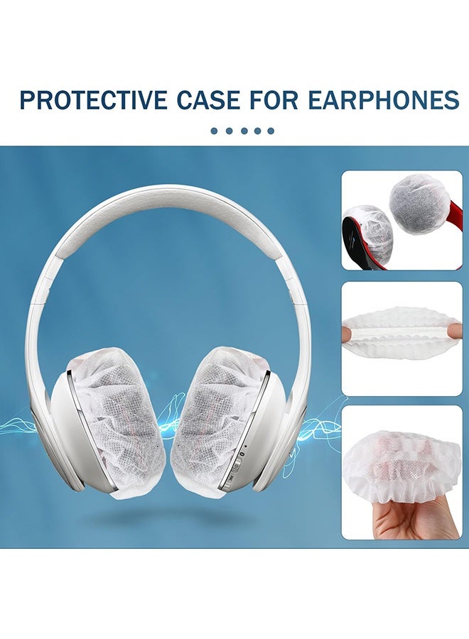 Wffo 100 Pieces Disposable Headphone Covers Non-Woven Sanitary Headphone Ear Covers White Fabric Headset Covers Ear Pad Covers for Headphones Dust-Proof Sanitary Headset Ear Pads 10-13cm - White - Image 4