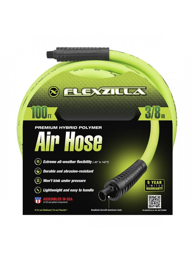 Flexzilla Air Hose, 3/8 in. x 100 ft., 1/4 in. MNPT Fittings, Heavy Duty, Lightweight, Hybrid, ZillaGreen - HFZ38100YW2 - Image 2