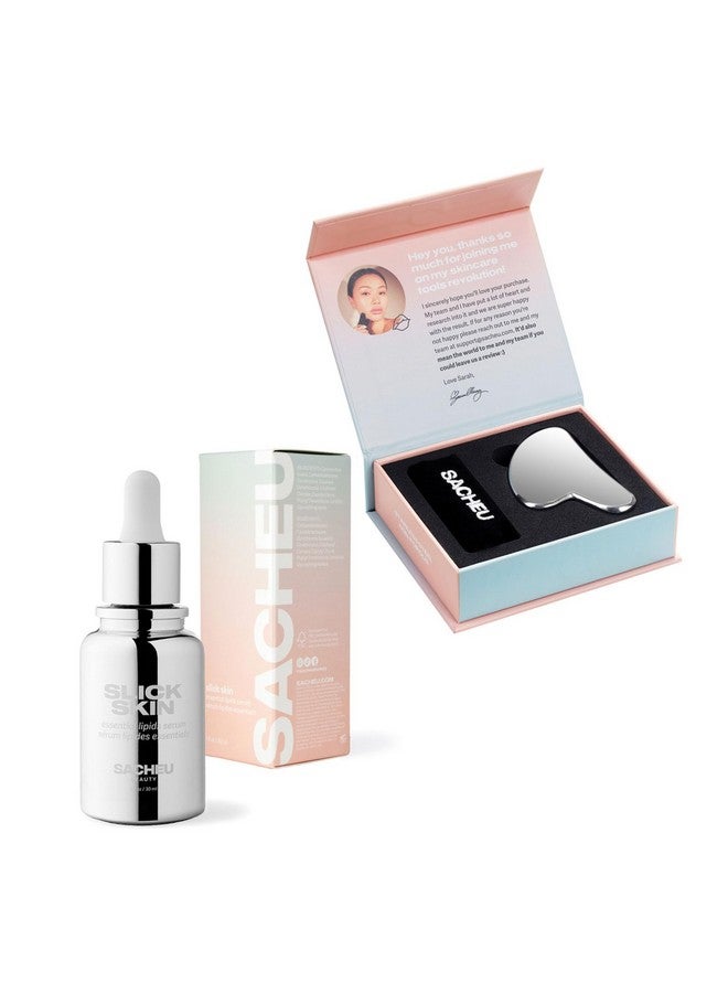 Sacheu Gua Sha Starter Kit With Slick Skin Oil Stainless Steel Gua With Gua Sha Oil Facial Oil Squalane Facial Tools Face Oil For Gua Sha Massage Gua Sha Stainless Steel - Image 2