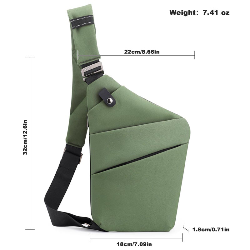 BIRDDIE Anti Theft Travel Bag, One Shoulder Large Capacity Cross-body Bag Chest Fashion Lightweight Sling Bags for Travel Sports (Left Shoulder, Green) - Image 5