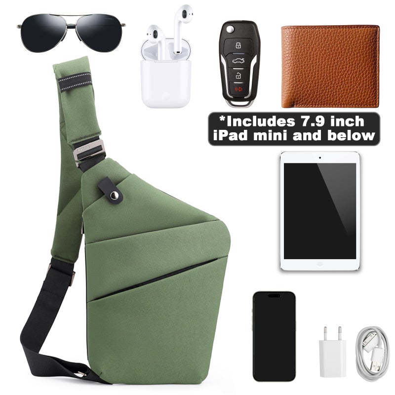 BIRDDIE Anti Theft Travel Bag, One Shoulder Large Capacity Cross-body Bag Chest Fashion Lightweight Sling Bags for Travel Sports (Left Shoulder, Green) - Image 4