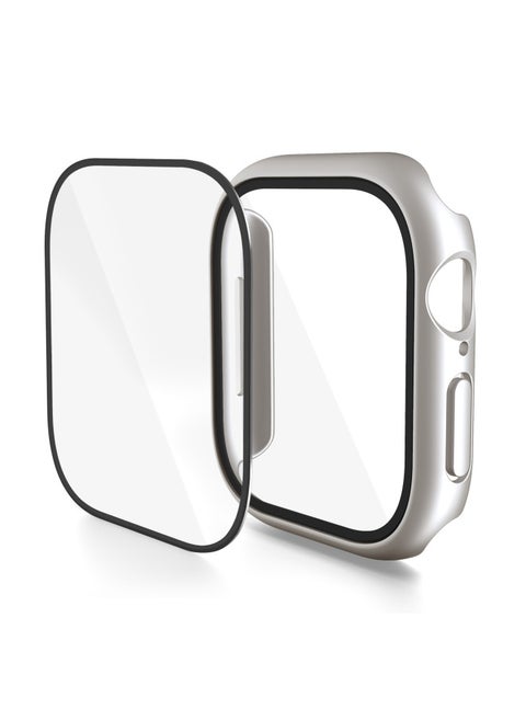 Suitable For Iwatch9 Watch Protective Shell PC Hard Shell Tempered Film Integrated Protective Cover 8/7/6 For Apple Watch Case-Color:Starlight Silver-Exterior Dimension:41mm(7 Generations With Keys)