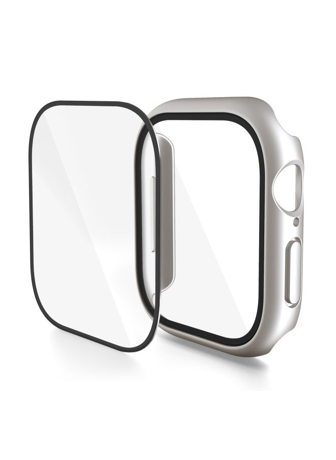 Generic Suitable For Iwatch9 Watch Protective Shell PC Hard Shell Tempered Film Integrated Protective Cover 8/7/6 For Apple Watch Case-Color:Starlight Silver-Exterior Dimension:41mm(7 Generations With Keys)  - Image 1