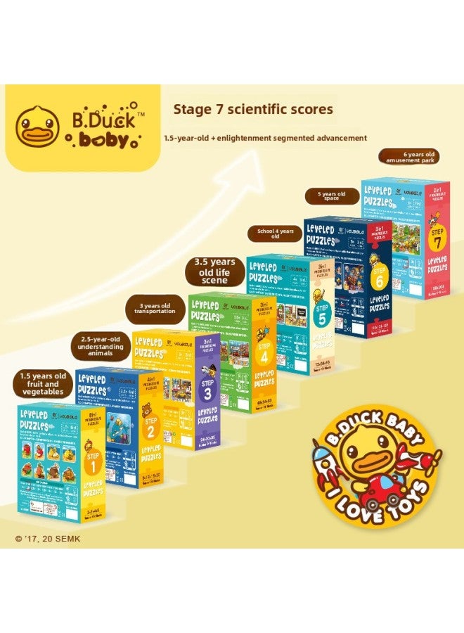 B.duck Little Yellow Duck Children's Advanced Ladder Puzzle Large 1-7 Early Education Enlightenment Cognition 2-6 Years Old Toys-Color:5th Order (campus Scene 256PCs) WL-BD565 - Image 2