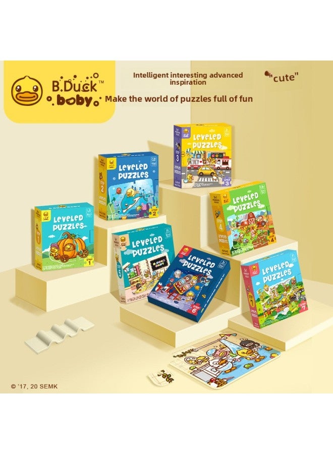 B.duck Little Yellow Duck Children's Advanced Ladder Puzzle Large 1-7 Early Education Enlightenment Cognition 2-6 Years Old Toys-Color:5th Order (campus Scene 256PCs) WL-BD565 - Image 3