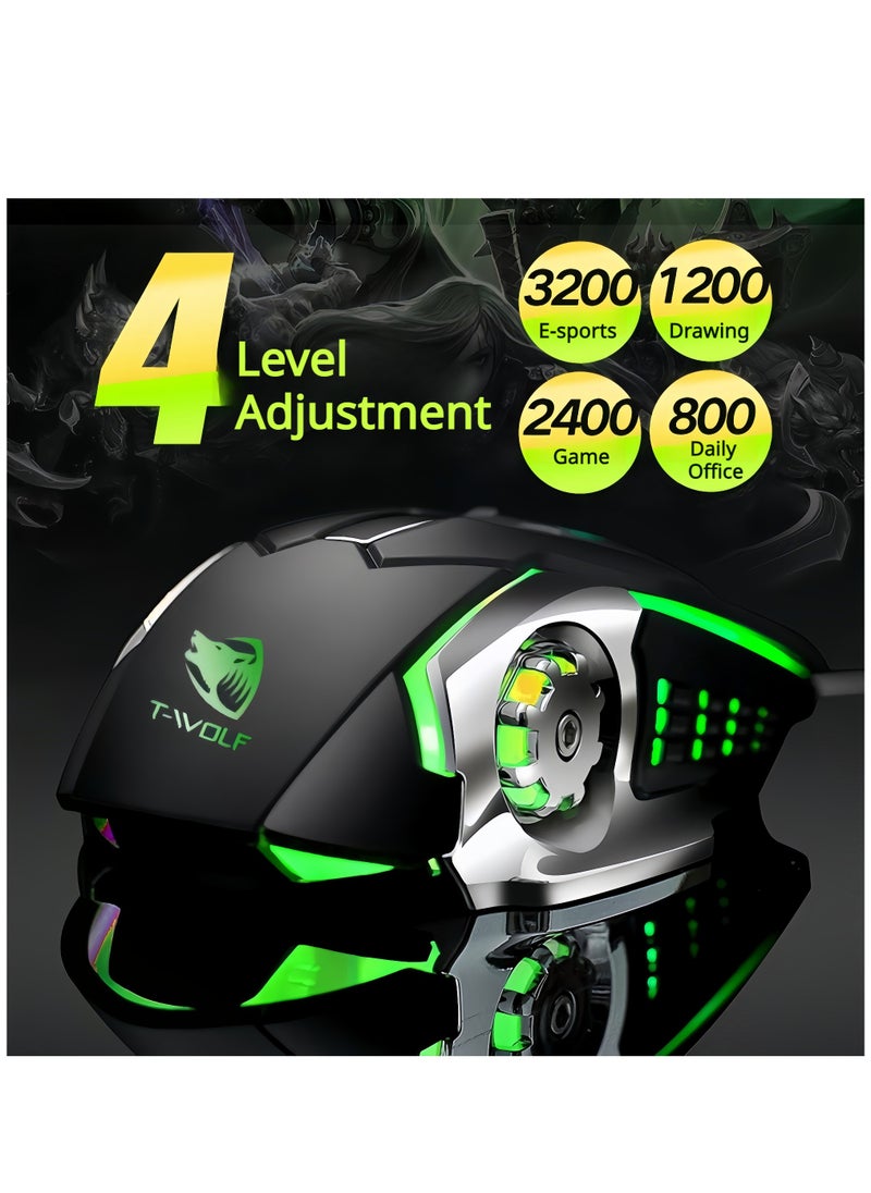 تي- وولف - RGB ألعاب الكمبيوتر الماوس ,ماوس العاب سلكي، 4 أزرار الماوس السلكية مكتب ، لا تأخير في ألعاب الكمبيوتر الماوس - Image 1