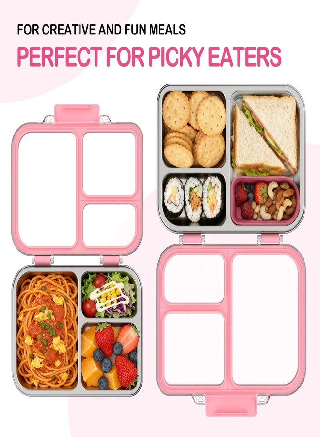 BABHAMNESS Stainless Steel Bento Lunch Box for Kids Adults, 3 Compartments Metal Bento Box with Transparent Lid & Silicone Container for Kids,Dishwasher-Safe,School & Travel,BPA-Free(Pink) - Image 3