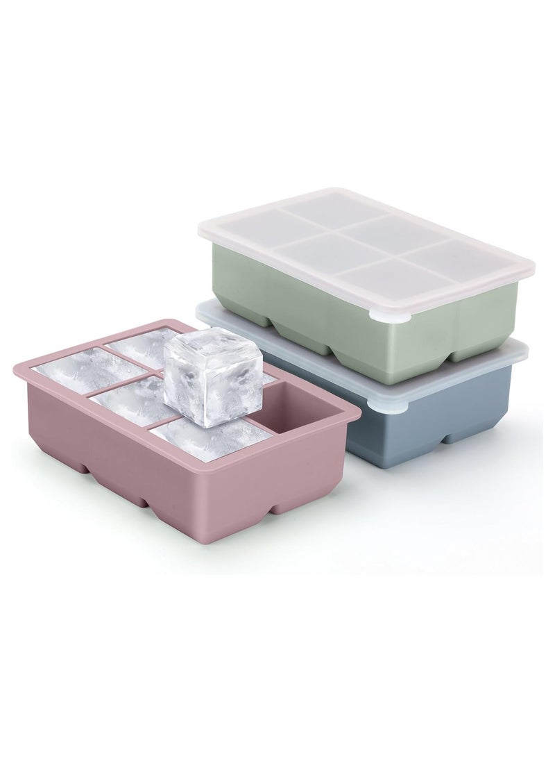 Beauenty - Silicone Ice Cube Trays 3 Pack - Large Size Silicone Ice Cube Molds with Leak Proof Removable Lid Square Ice Cube Tray And BPA Free for Cocktail,Whiskey, Stackable Flexible Ice - Image 1