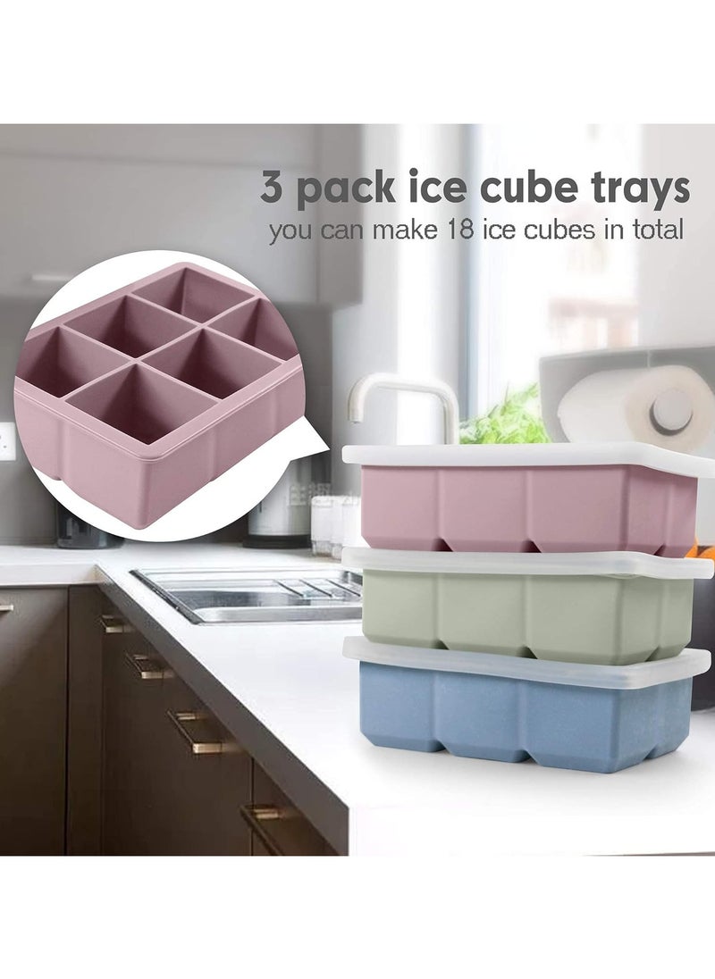 Beauenty - Silicone Ice Cube Trays 3 Pack - Large Size Silicone Ice Cube Molds with Leak Proof Removable Lid Square Ice Cube Tray And BPA Free for Cocktail,Whiskey, Stackable Flexible Ice - Image 1