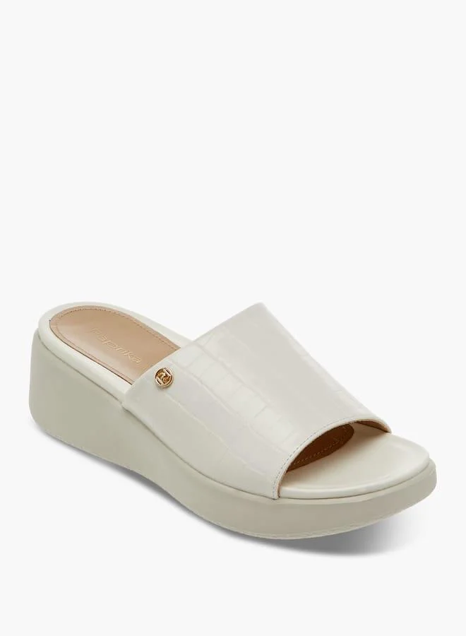Women Textured Slip-On Sandals with Wedge Heel