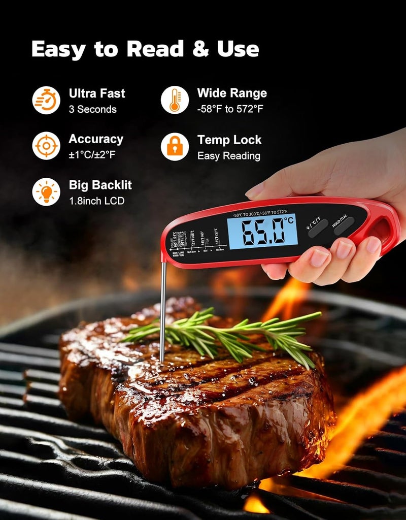 Vuwwey Instant Read Meat Thermometer Digital with Dual Probe, Food Thermometer for Cooking & Grilling, Large Backlit & Calibration, for Kitchen/Oven/Grill/Smoker/BBQ/Candy/Oil Fry, Gifts for Men & Dad - Image 2