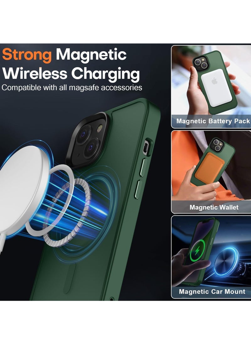 ماركة غير محددة - حافظة مغناطيسية لهاتف 14/iPhone 13 متوافقة مع MagSafe حماية من الدرجة العسكرية حافظة شفافة غير لامعة مضادة للصدمات ومضادة للخدش وصدمات (أخضر) - Image 1