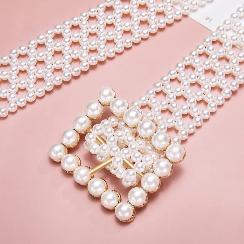 Dubulle Women's Pearl Bridal Elastic Ivory Crystal Beaded Sash for Wedding Dress Prom - Image 3